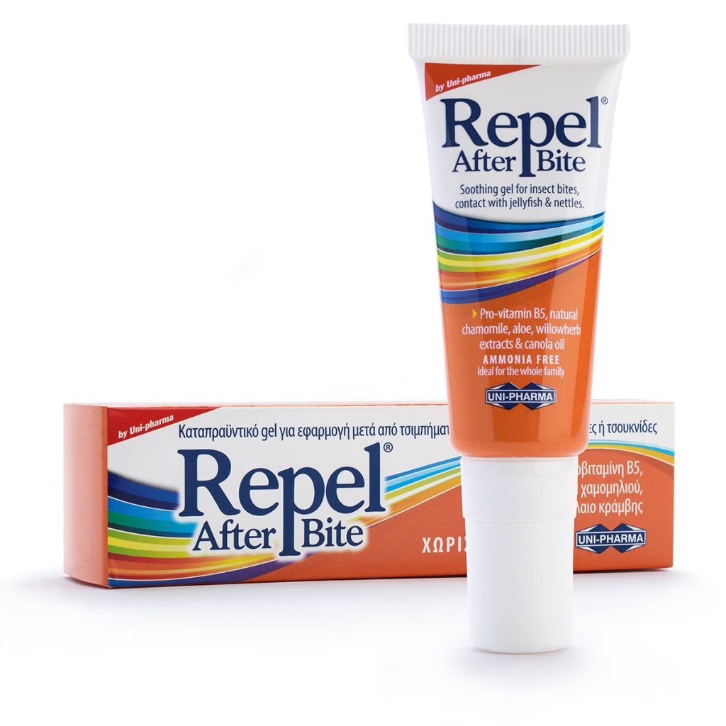 Συσκευασία του προϊόντος Repel After Bite Gel της UNI-PHARMA.